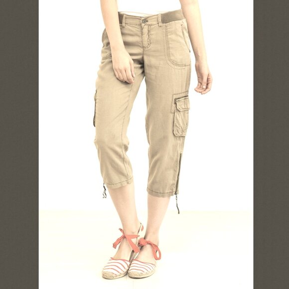 Anthropologie Marrakech Julia Tencel Linen Cargo Capri Pants in Sandy Sz 27 NWOT - Picture 1 of 13